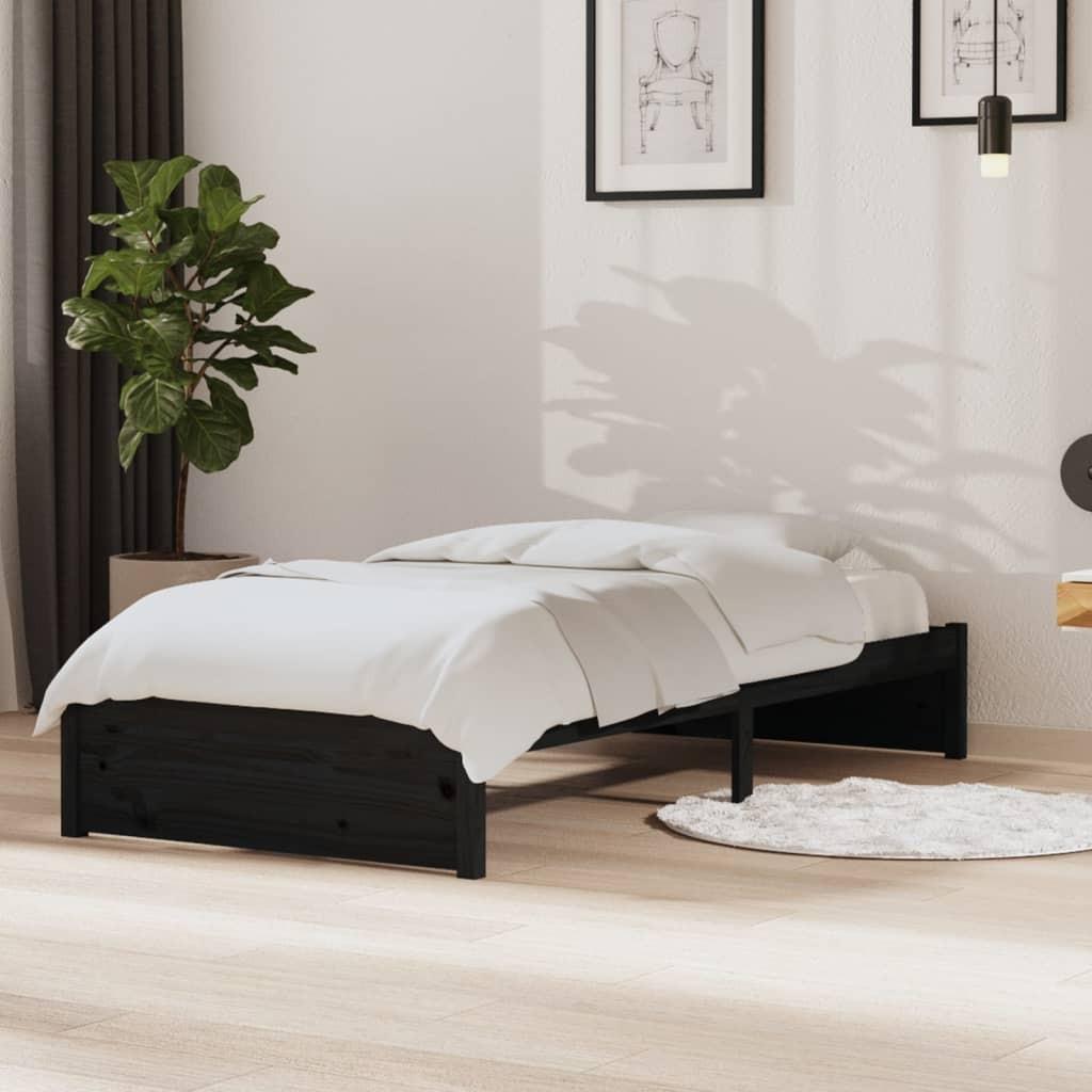 Sengeramme 90x190 cm Single massivt træ sort