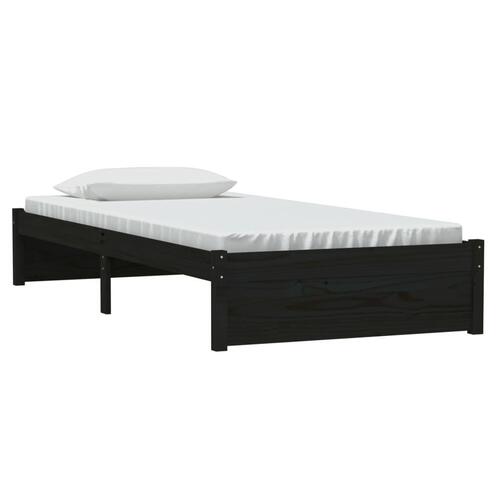Sengeramme 90x190 cm Single massivt træ sort