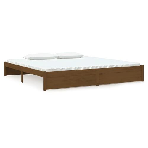 Sengeramme 200x200 cm massivt træ gyldenbrun