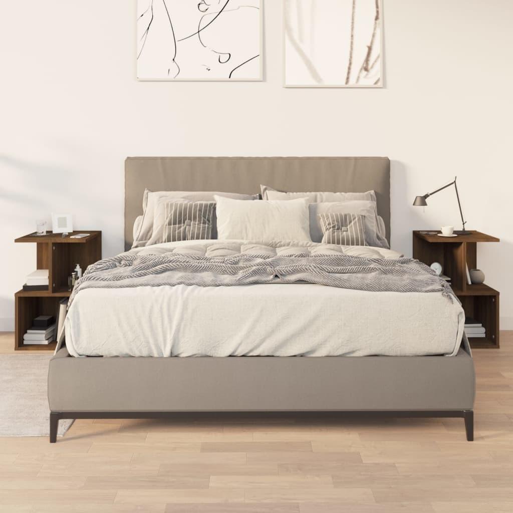 Sengeborde 2 stk. 35x35x55 cm konstrueret træ brun egetræsfarve