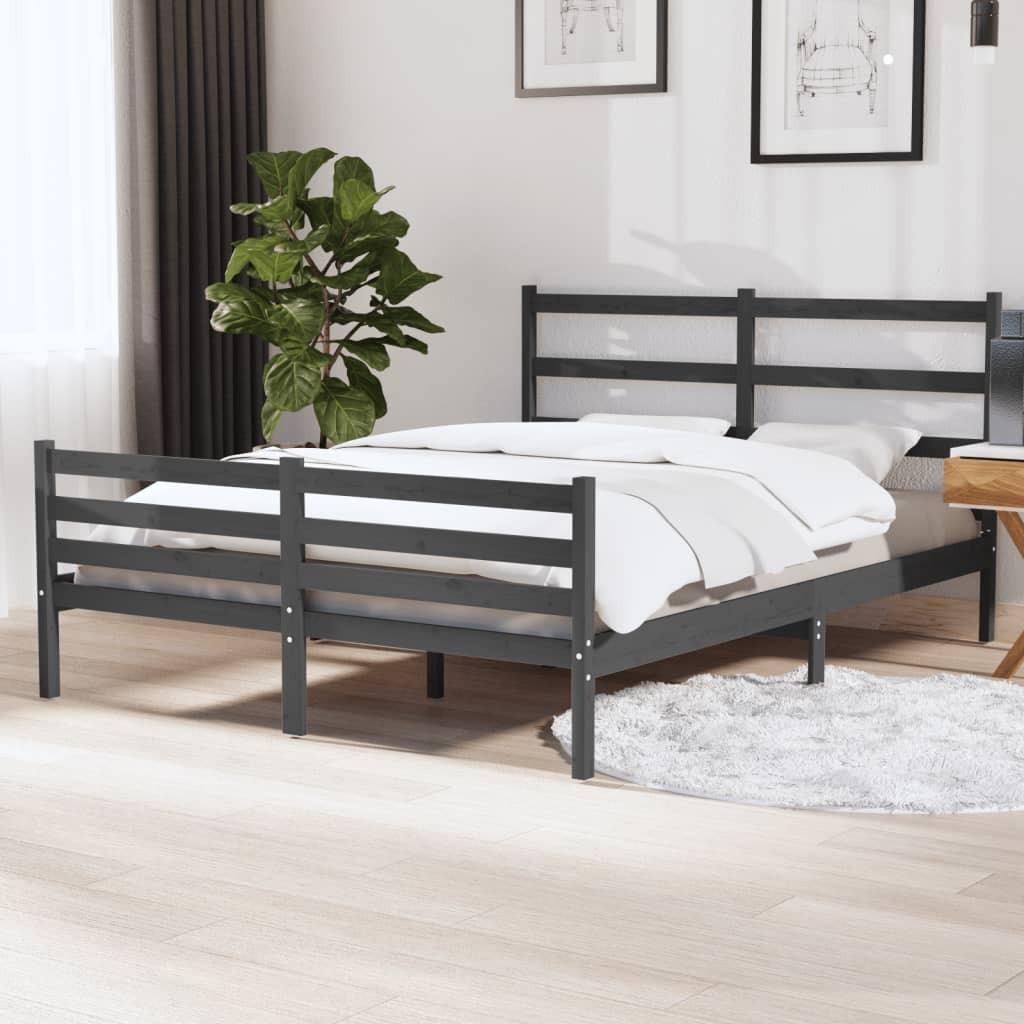 Sengestel 135x190 cm Double massivt fyrretræ grå