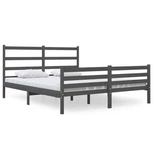 Sengestel 135x190 cm Double massivt fyrretræ grå