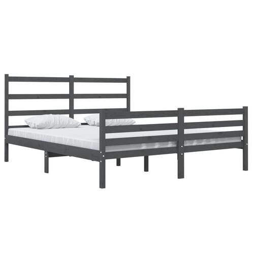 Sengestel 135x190 cm Double massivt fyrretræ grå