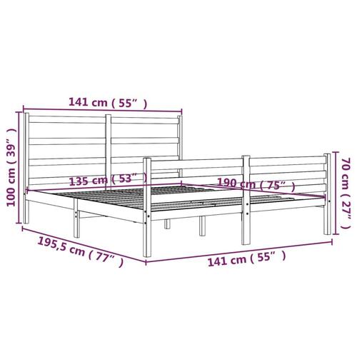 Sengestel 135x190 cm Double massivt fyrretræ grå