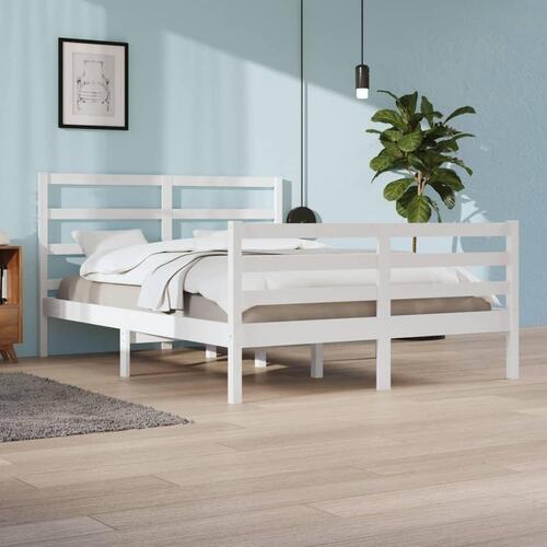 Sengeramme 140x200 cm massivt fyrretræ hvid