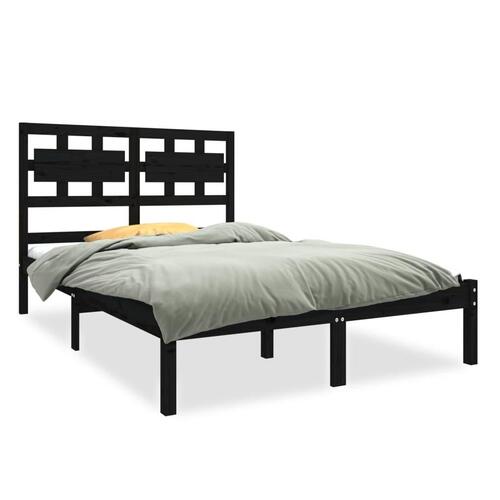 Sengeramme 140x190 cm massivt træ sort