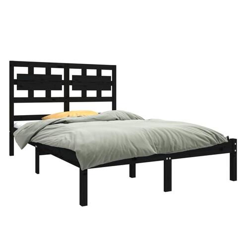 Sengeramme 140x190 cm massivt træ sort