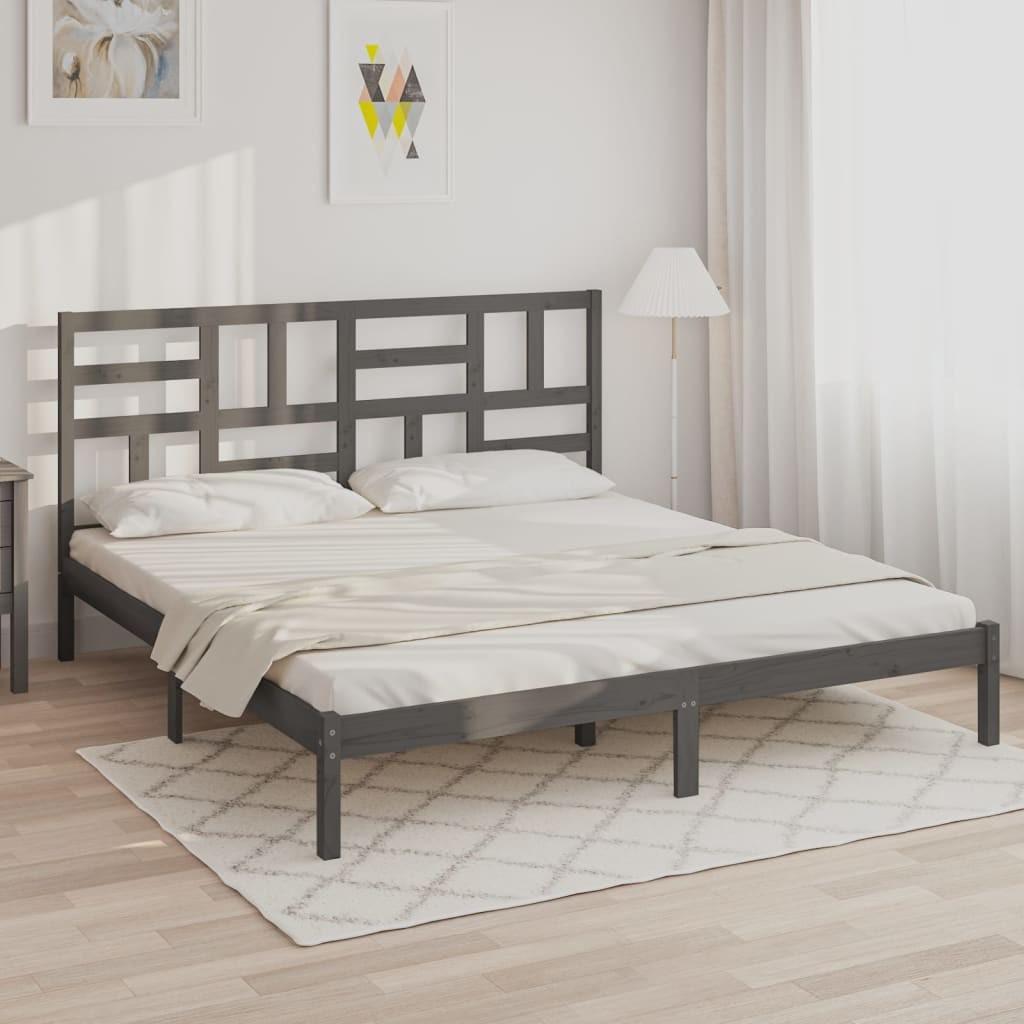 Sengeramme 200x200 cm massivt træ grå