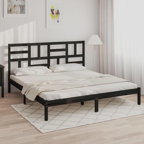 Sengeramme 200x200 cm massivt træ sort