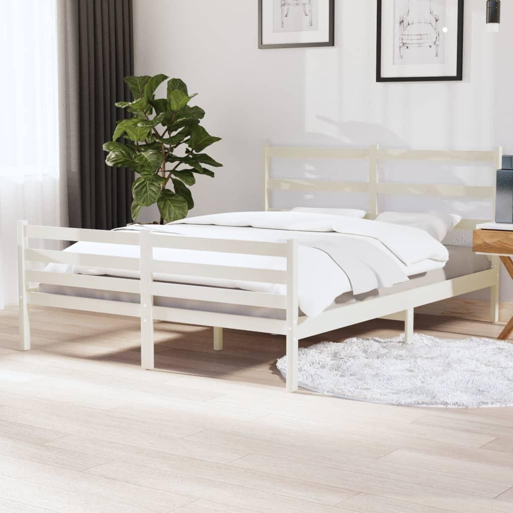 Sengeramme 140x190 cm massivt fyrretræ hvid