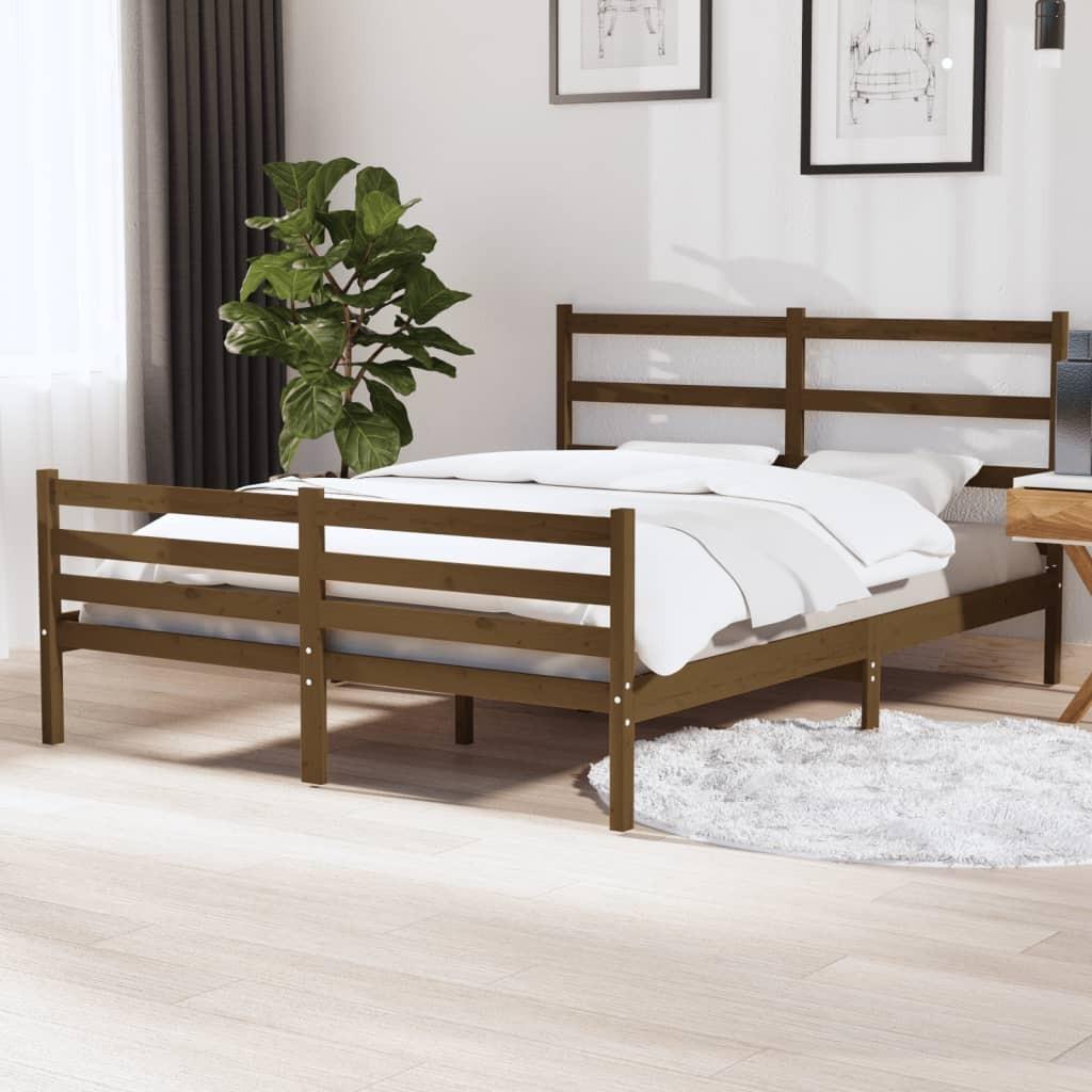 Sengeramme 150x200 cm King Size massivt træ gyldenbrun