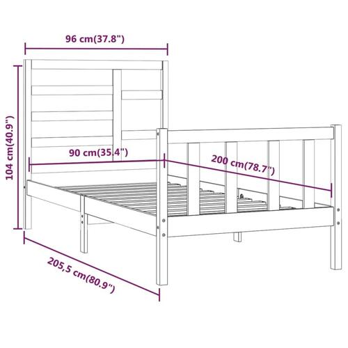 Sengeramme uden madras 90x200 cm massivt fyrretræ hvid