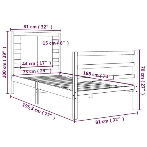 Sengeramme uden madras 75x190 cm massivt fyrretræ hvid