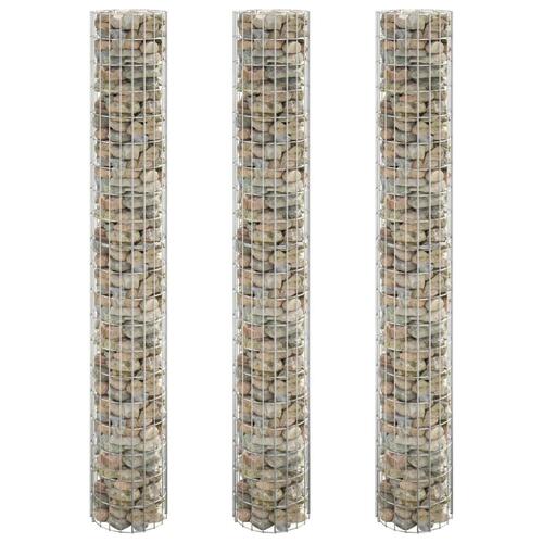 Rundt gabion-havebede 3 stk. Ø30x200 cm galvaniseret stål