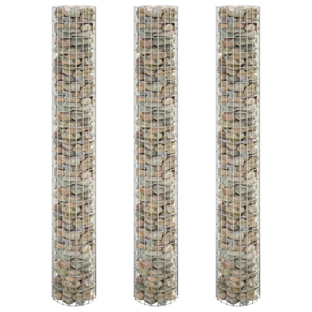 Rundt gabion-havebede 3 stk. Ø30x200 cm galvaniseret stål