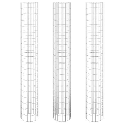 Rundt gabion-havebede 3 stk. Ø30x200 cm galvaniseret stål