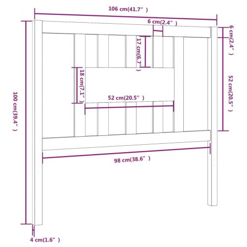 Sengegavl 106 × 4 × 100 cm i massivt fyrretræ - grå