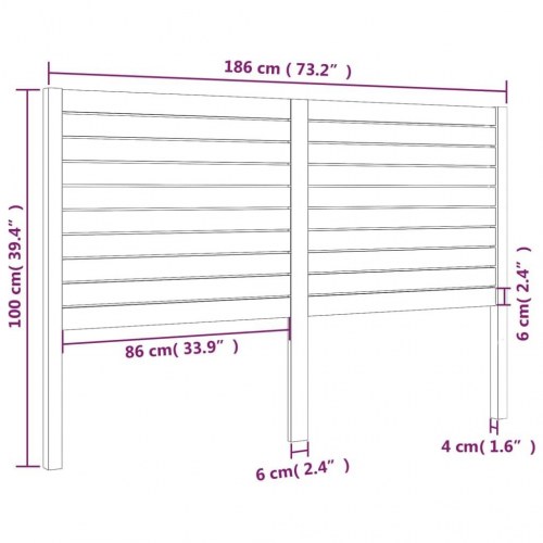 Sengegavl 186 x 4 x 100 cm i massivt fyrretræ - hvid