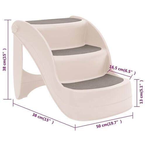 Foldbar hundetrappe 3 trin 50x38x38 cm plastik cremefarvet