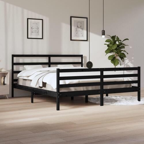 Sengeramme 200x200 cm massivt fyrretræ sort