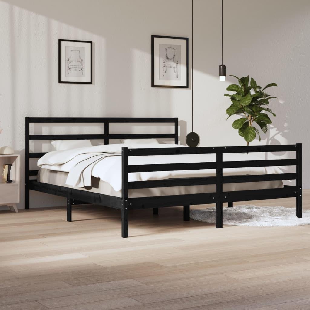 Sengeramme 200x200 cm massivt fyrretræ sort