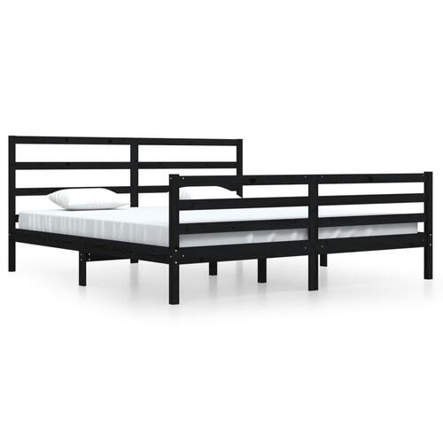 Sengeramme 200x200 cm massivt fyrretræ sort