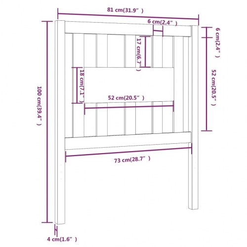 Sengegavl 81 × 4 × 100 cm i massivt fyrretræ - sort
