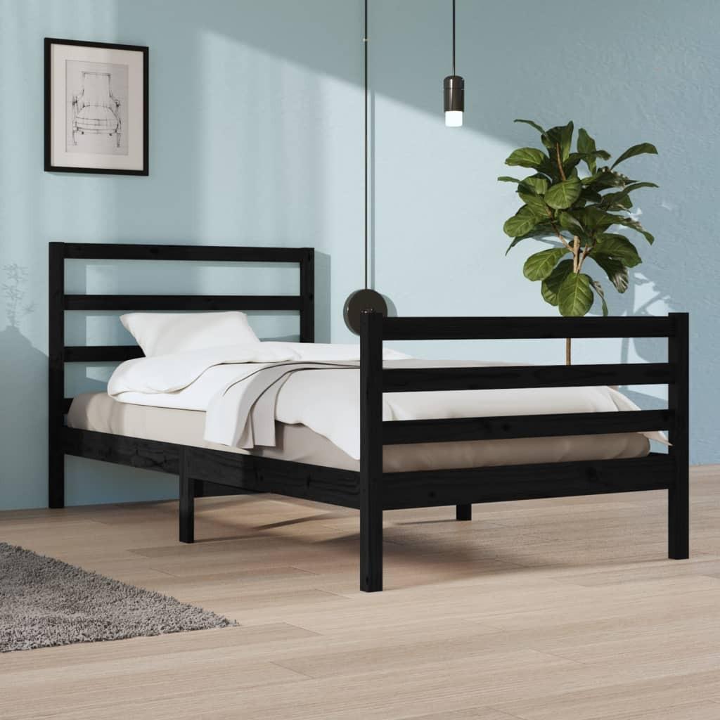 Sengeramme 100x200 cm massivt fyrretræ sort