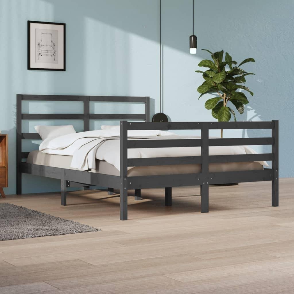 Sengeramme 160x200 cm massivt fyrretræ grå