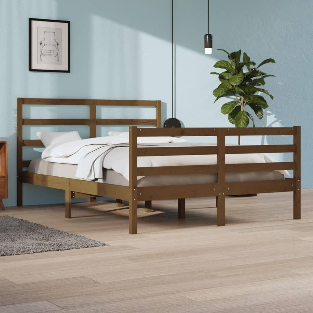 Sengeramme 160x200 cm massivt fyrretræ gyldenbrun