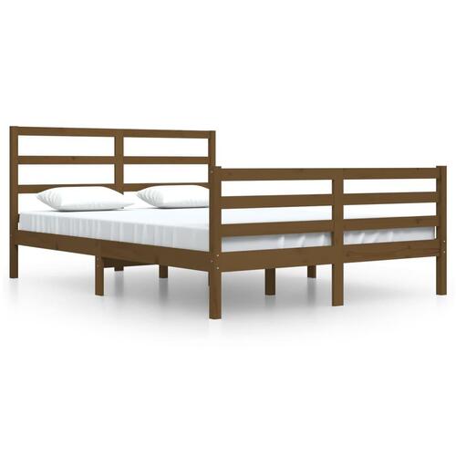 Sengeramme 160x200 cm massivt fyrretræ gyldenbrun