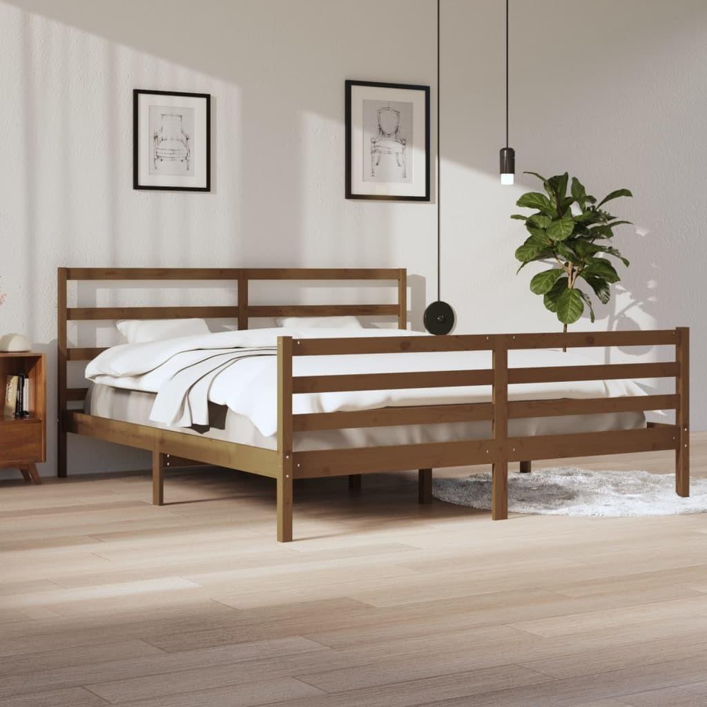 Sengeramme 200x200 cm massivt fyrretræ gyldenbrun