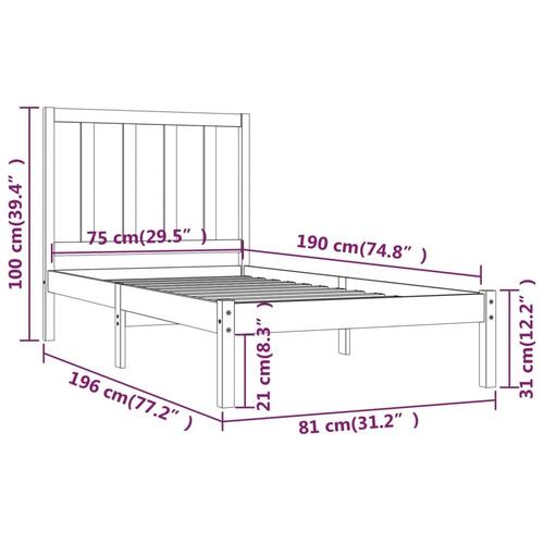 Sengeramme 75x190 cm Small Single massivt fyrretræ hvid