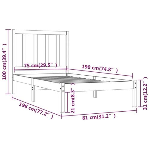 Sengeramme 75x190 cm Small Single massivt fyrretræ sort