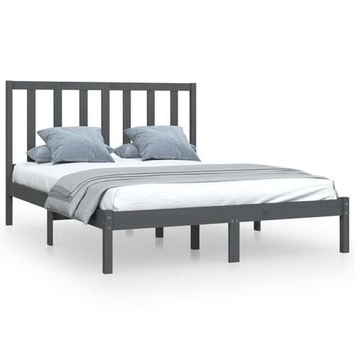Sengestel 135x190 cm Double massivt fyrretræ grå