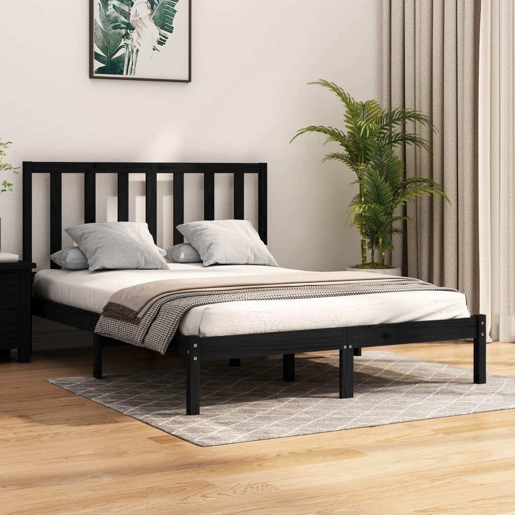 Sengeramme 135x190 cm Double massivt fyrretræ sort