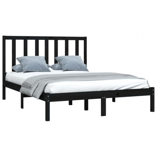 Sengeramme 135x190 cm Double massivt fyrretræ sort