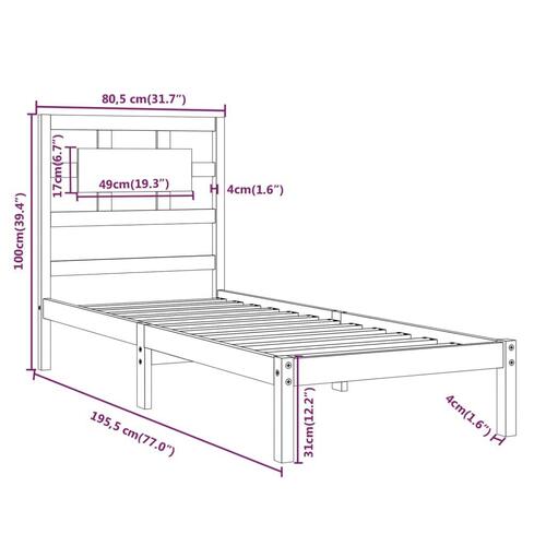 Sengeramme 75x190 cm massivt træ