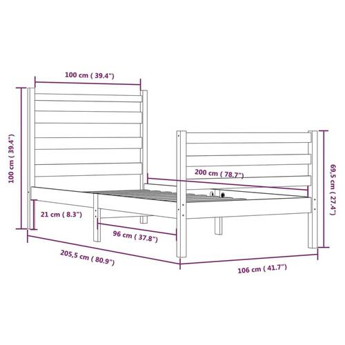 Sengeramme 100x200 cm massivt fyrretræ sort