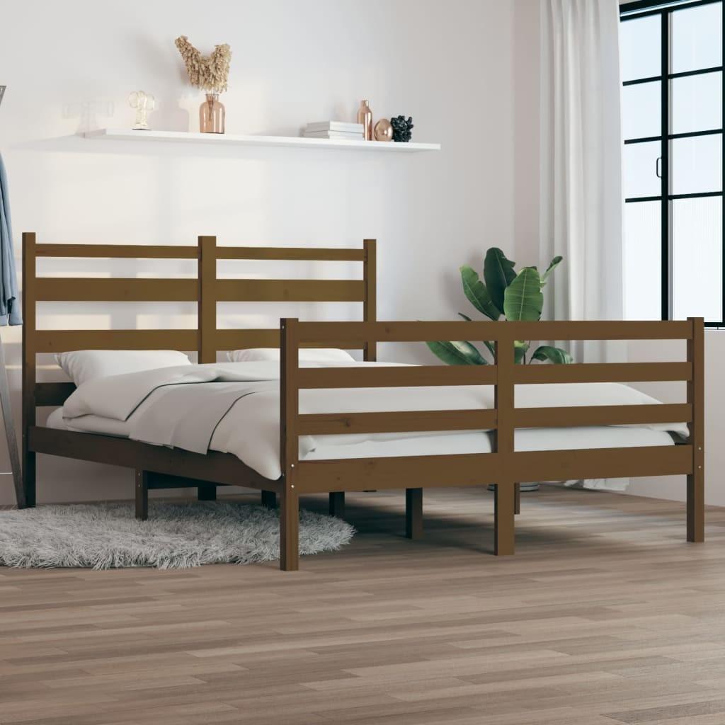 Sengeramme 160x200 cm massivt fyrretræ gyldenbrun