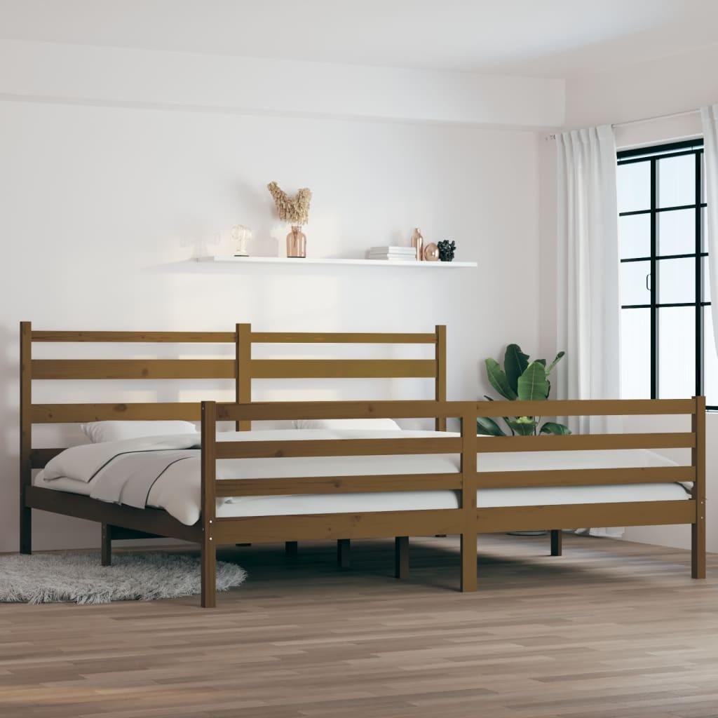 Sengeramme 200x200 cm massivt fyrretræ gyldenbrun
