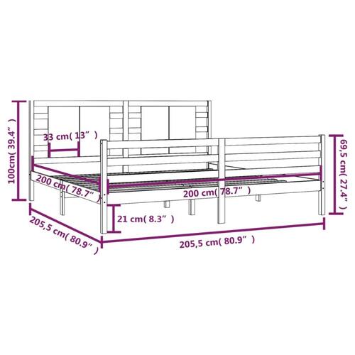 Sengeramme 200x200 cm massivt fyrretræ grå