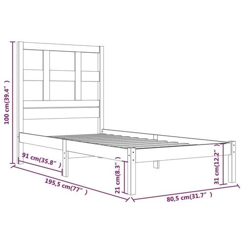 Sengeramme uden madras 75x190 cm massivt fyrretræ hvid