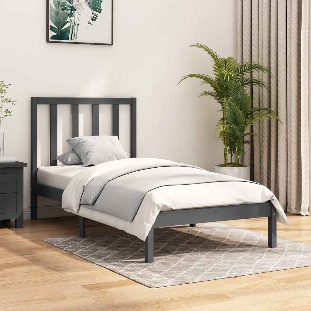 Sengeramme 90x200 cm massivt fyrretræ grå