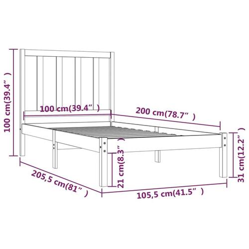 Sengeramme 100x200 cm massivt fyrretræ