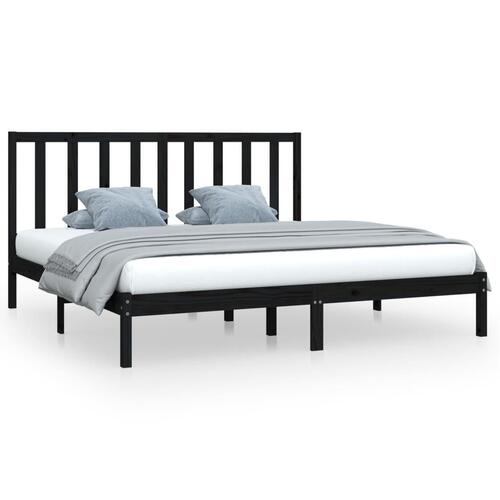 Sengeramme 200x200 cm massivt fyrretræ sort