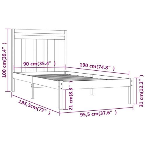 Sengeramme 90x190 cm massivt træ