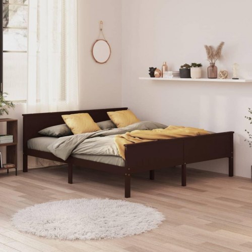 Sengeramme 200x200 cm massivt fyrretræ mørkebrun