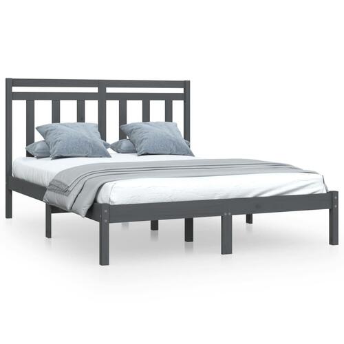 Sengeramme 135x190 cm Double massivt fyrretræ grå