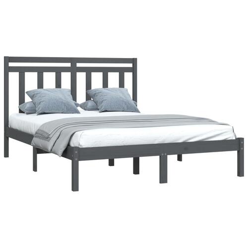 Sengeramme 135x190 cm Double massivt fyrretræ grå